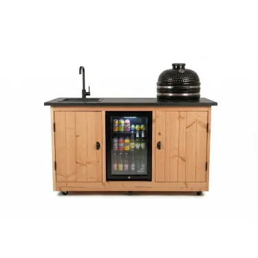 Buitenkeuken Leipzig | Koelkast 70 liter | Kamado 18 inch | Douglas Hout | Normale scharnieren | Gestinerd steen 12 mm | Wasbak en kraan zwart
