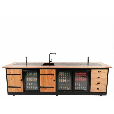Buitenkeuken Valencia | Koelkast 70 liter 3x | Douglas Hout | Kruishengen | Ladeblok | Wasbak en kraan | Pop-up stopcontact 2x | Zwart omlijst