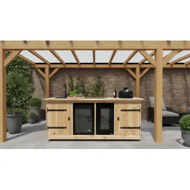 Buitenkeuken Parijs | 70 Liter Koelkast | Wijnkoelkast | Met Wasbak | + Kamado BBQ | Douglas Hout