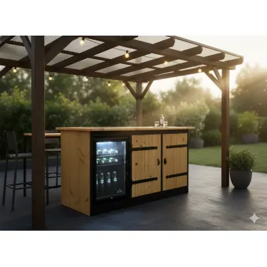 Buitenkeuken Idaho | 70 Liter Koelkast | Zwart Omlijst | Douglas Hout