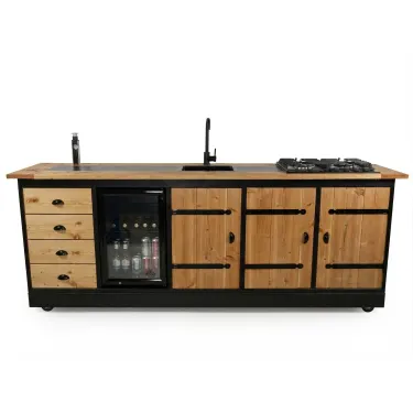 Buitenkeuken Dubai | 70 Liter Koelkast | Met Wasbak | Zwart omlijst | Kookplaat | Pop-up | Douglas Hout