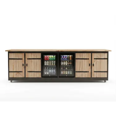 Buitenkeuken Wenen | Koelkast 70 liter 2 x | Douglas Hout | Kruishengen | Zwenkwielen | Pop-up stopcontact | Zwart omlijst