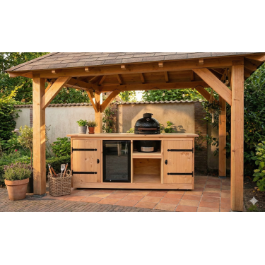 Buitenkeuken Madrid | 70 Liter Koelkast |+ Kamado BBQ | Douglas Hout