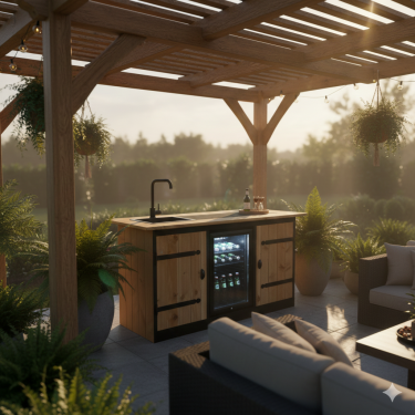 Buitenkeuken Colorado | 70 Liter Koelkast | Met Wasbak | Zwart Omlijst | Douglas Hout