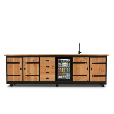 Buitenkeuken Nashville | 70 Liter Koelkast | Met Wasbak | Zwart Omlijst | Douglas Hout