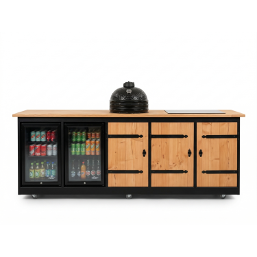 Buitenkeuken Mallorca | Zwart omlijst | 2 x Koelkast 70 liter | Kamado 18 inch |  Douglas Hout | Kruishengen | 4 Pits kookplaat