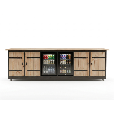 Buitenkeuken Wenen | Koelkast 70 liter 2 x | Douglas Hout | Kruishengen | Zwenkwielen | Pop-up stopcontact | Zwart omlijst