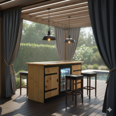 Buitenkeuken Indiana | 68 Liter Koelkast | Zwart Omlijst | Douglas Hout