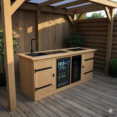 Buitenkeuken New Mexico | 70 Liter Koelkast | Wijnkoelkast | Met Wasbak | Douglas Hout
