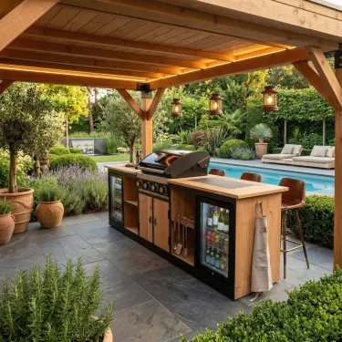 Buitenkeuken Los Angeles | 70 Liter Koelkast | Grandhall G4 | Zwart omlijst | Douglas Hout