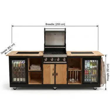Buitenkeuken Los Angeles | 70 Liter Koelkast | Grandhall G4 | Zwart omlijst | Douglas Hout