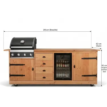 Buitenkeuken Alicante | Grandhall G4 | Ladeblok | 70 liter koelkast |  Douglas Hout