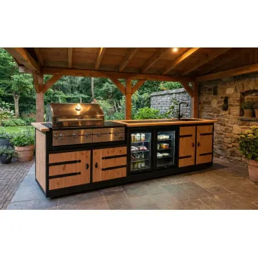 Buitenkeuken Porto | Boretti Ligorio | Wasbak en kraan | 2 x koelkast 70 liter |  Douglas Hout | zwart omlijst