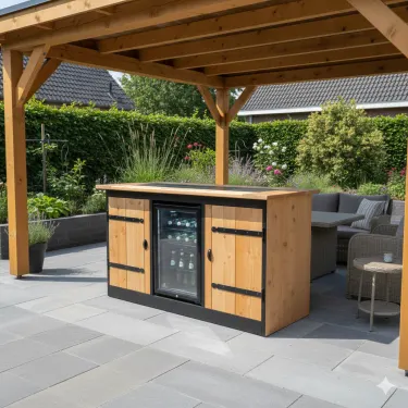 Buitenkeuken Indiana | 68 Liter Koelkast | Zwart Omlijst | Douglas Hout