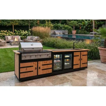 Buitenkeuken Porto | Boretti Ligorio | Wasbak en kraan | 2 x koelkast 70 liter |  Douglas Hout | zwart omlijst