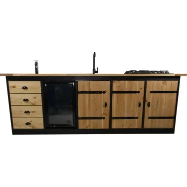 Buitenkeuken Dubai | 68 Liter Koelkast | Met Wasbak | Zwart omlijst