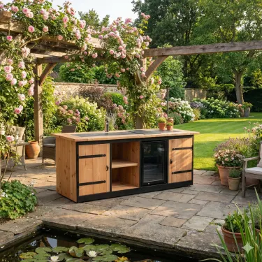Buitenkeuken Bern | 70 Liter Koelkast | Zwart Omlijst | Douglas Hout