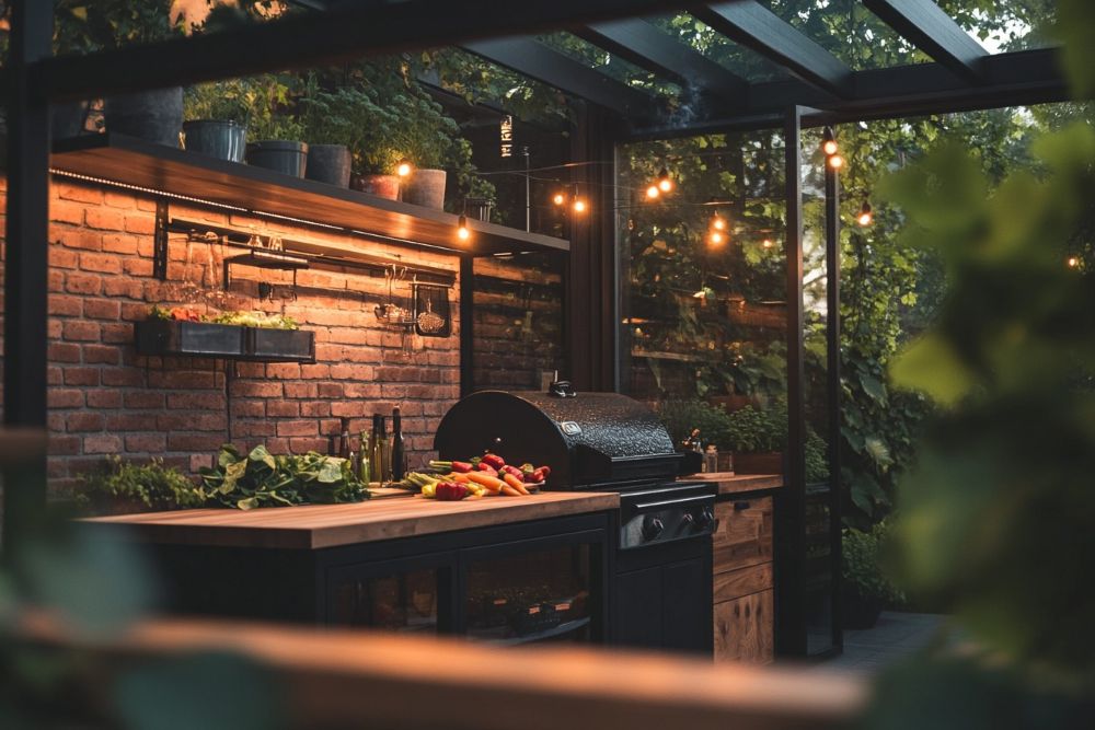 Buitenkeuken met zwart staal
